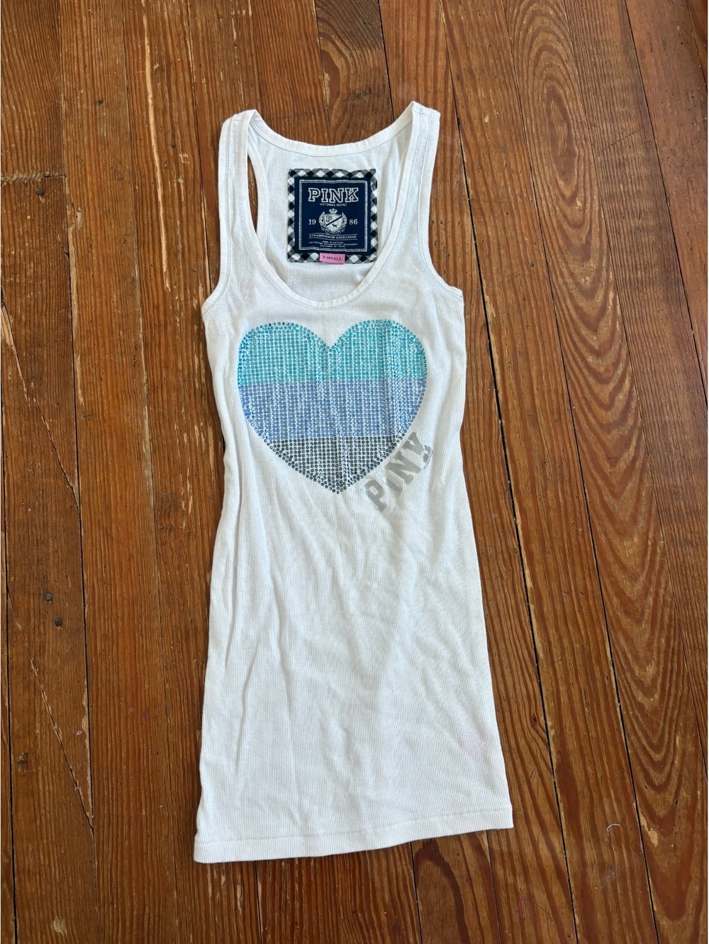 PINK white rhinestone heart tank top